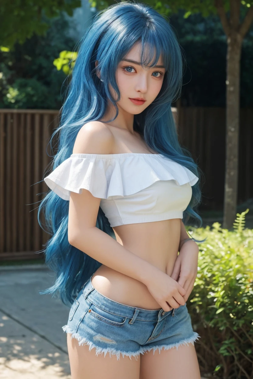 1 girl,light blue long hair, big boobs,black shirt,black long pants, when it rains