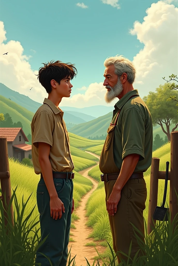 chēlēra madhyē kathābārtā calachē
A conversation is going on between the farmer's son and the officer's son.