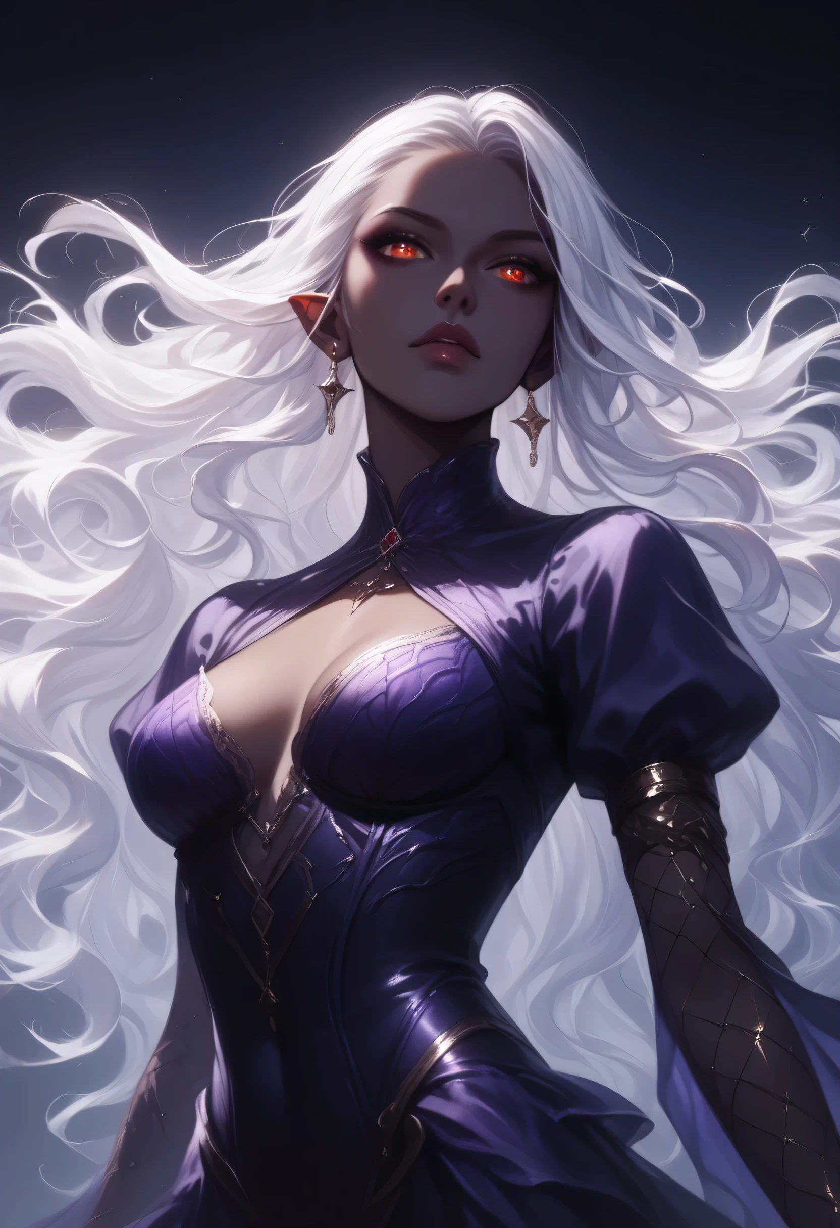 Masterpiece, Highest quality, solofocus, (Perfect face:1.1), (High detail:1.1),Dramatic, 1人, (Pale skin), Long braids, white hair, White eyes, Solo, Long hair, Moon, Night, white luxury suit, White fedora, covered navel, pouty lips, Covered, Jazz clubs, Detailed background, Art by Artgerm and Greg Rutkowski, Gothic Renaissance, Cinematic lighting,