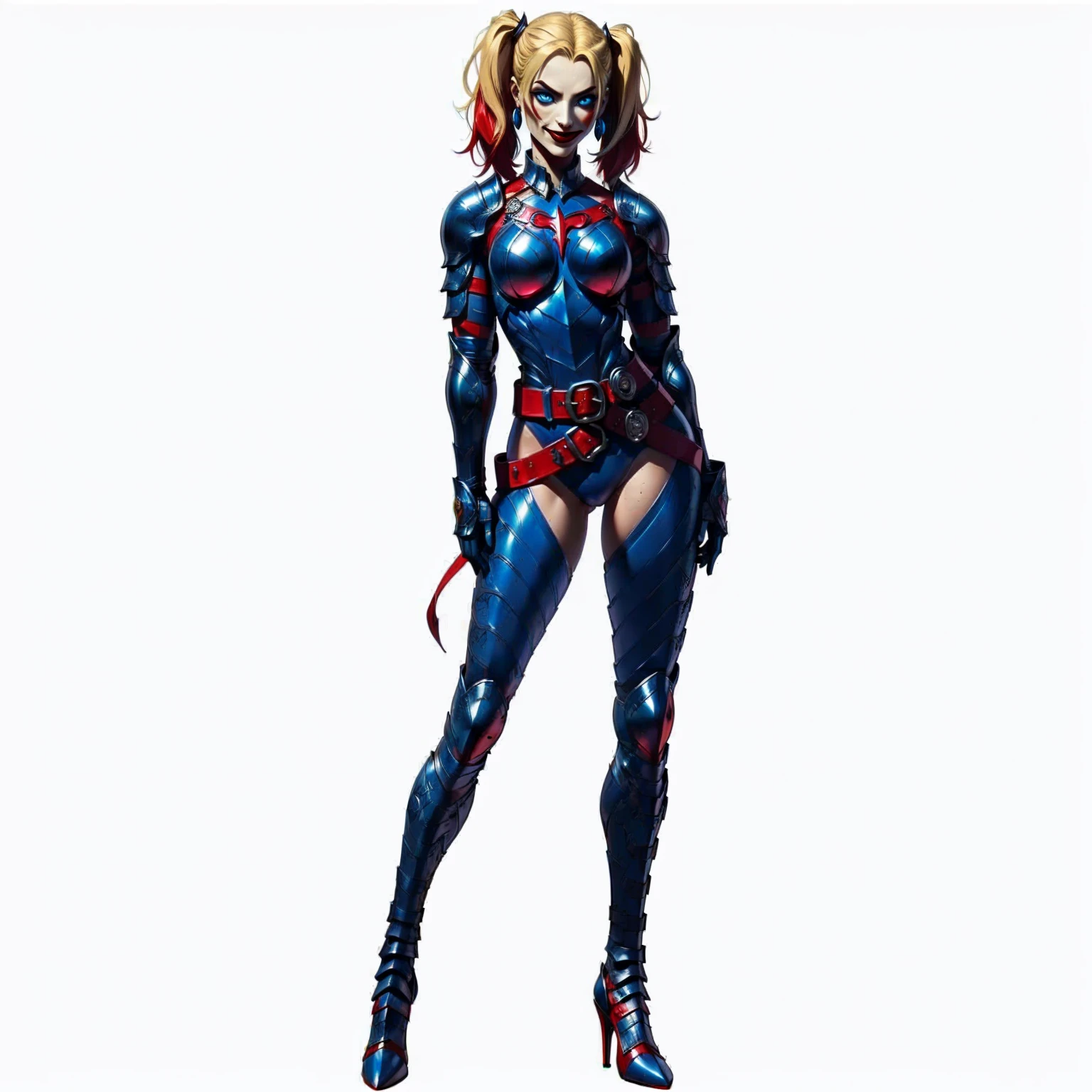<lora:add_detail:1>, <lora:GoodHands-vanilla:1>, <lora:harley:1> h4rl3y, 1girl, blonde hair, blue eyes,makeup,pantyhose, lipstick, full body, white background, cowboy shot,