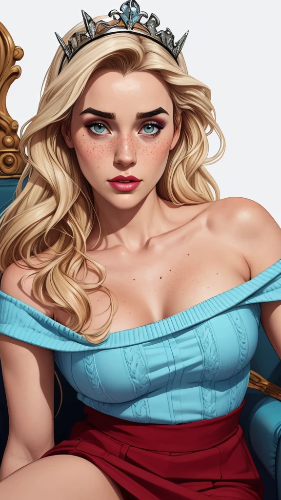 Character woman style beautiful breasts symmetrical medium breasts Fiona queen Anna of Arendelle with war marks Cartoon image of a woman .Ilustra??o estilo desenho animado, estilo de arte dos desenhos animados, estilo de arte dos desenhos animados, digital illustration style, estilo atompunk design de personagens altamente detalhado, arte digital detalhada coragem, Forest fan art, Design de personagens de retrato, beautiful digital illustration, retrato de alta qualidade, Arte em quadrinhos, mulher jovem cabelo com transas lindas . Queen Anna of ArendelleBeautiful lined eyes Medium large bust and wonderful sexy clothes. image expression of sexual desire from waist to head illustration Queen Anne of Arendelle atompunk style Fallout 4 style pose playboy magazine