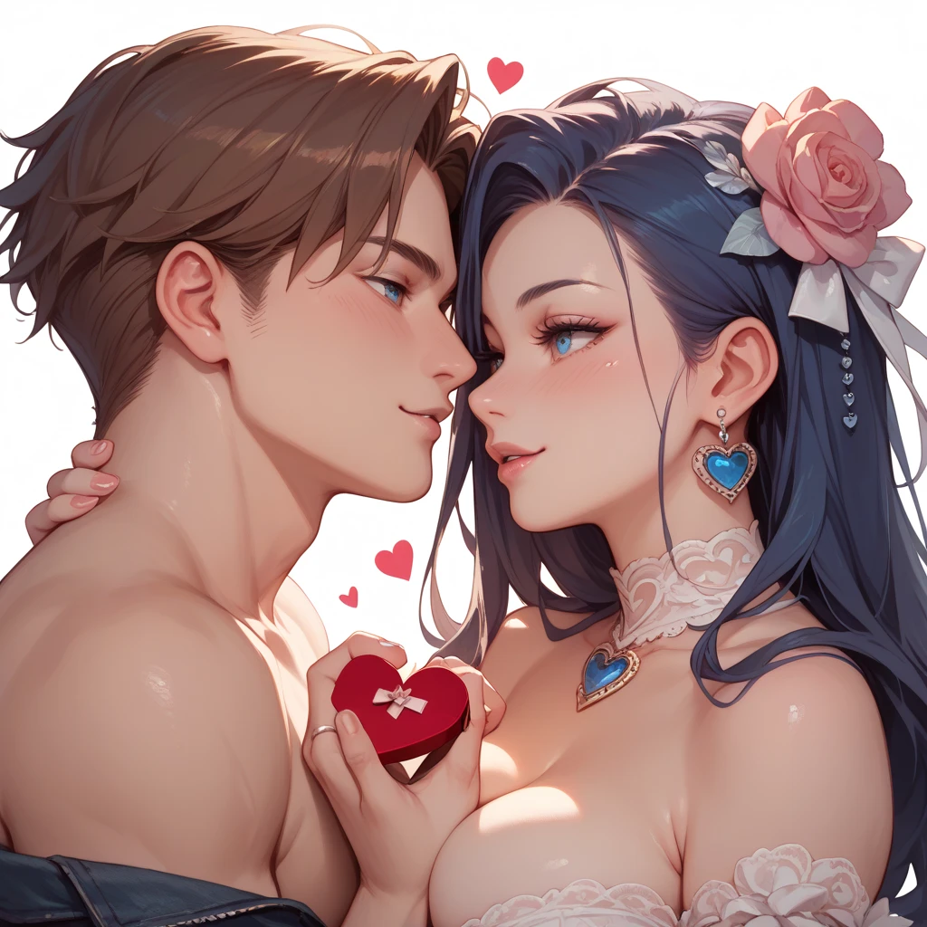 Shared couple icon, simple anime, bottomless, They are celebrating Valentine's Day