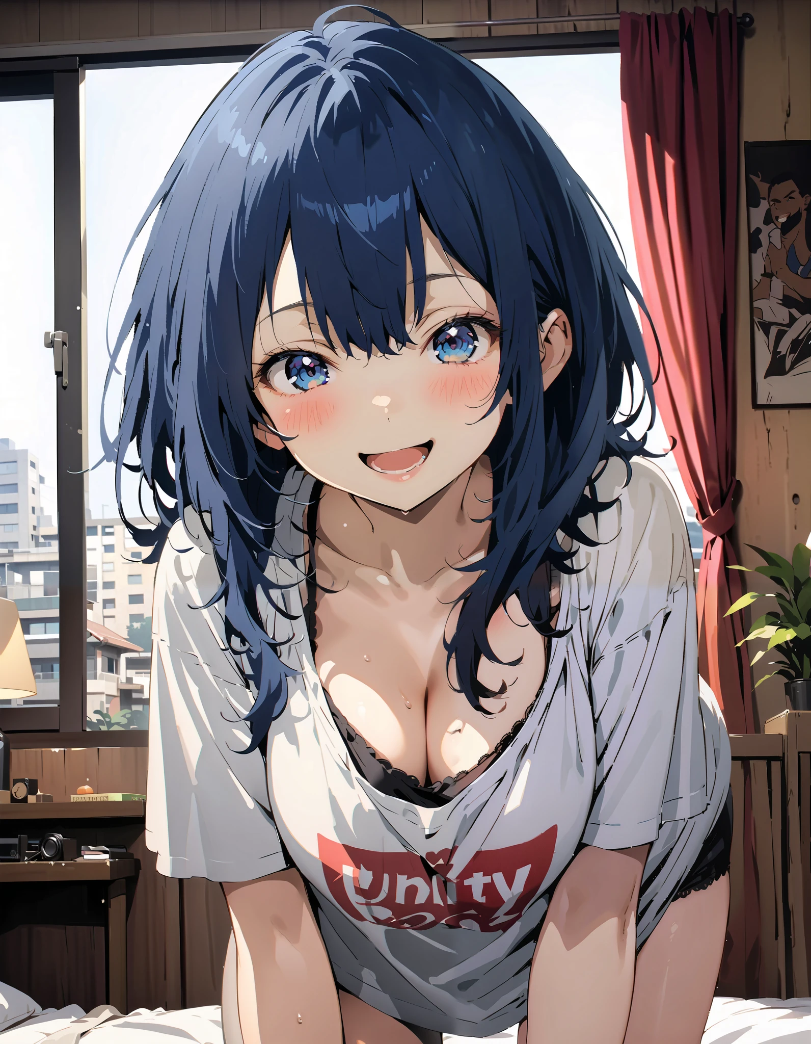 blue eyes,smile,blush, open your mouth,
