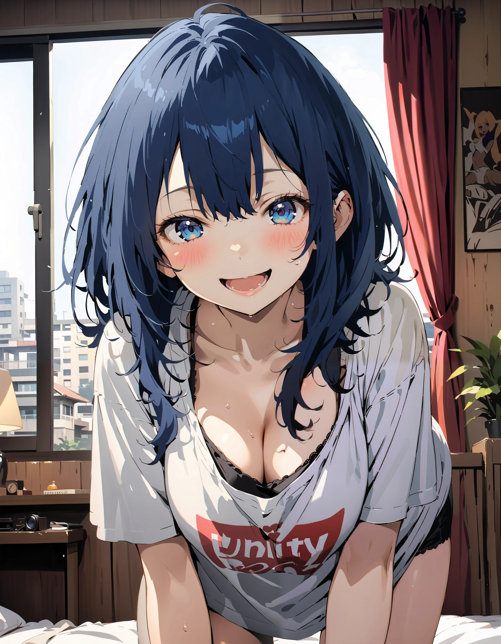 blue eyes,smile,blush, open your mouth,