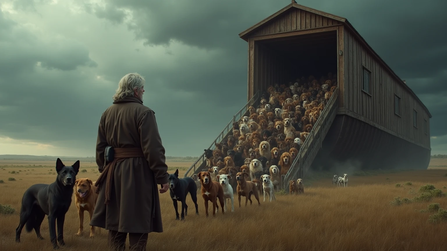 Noah is loading his ark with two of every dog breed instead of two of every animal.