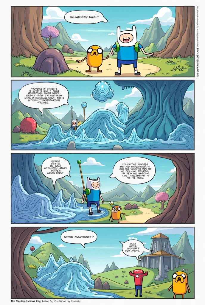 comic strip about about how intermolecular forces and kinetic energy affect the behaviors and properties of the different states of matter, use adventure time drawing, understandable pls and use solid with only 6 panels