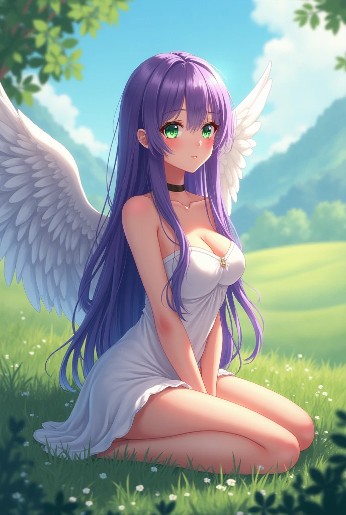 A eldritch angel (central body of a violet lion, 6 pairs of radiant crystal wings, numerous white tentacle eyestalks with neon green eyes) has appeared in a holy corona and approaching the viewer set in a park in daytime
