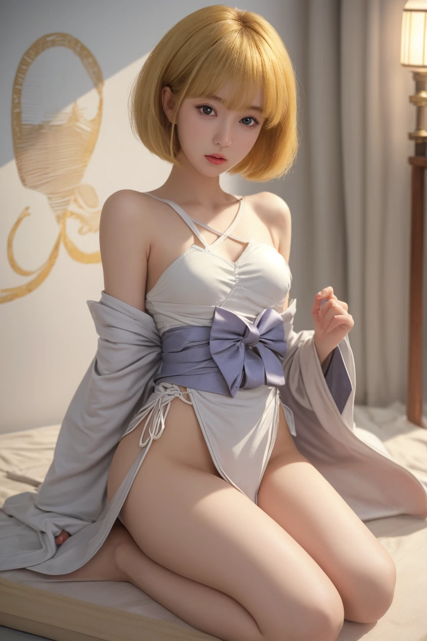 FS, Beautiful bedroom interior, Bed, beautiful russian geisha, (open yukata kimono to nipple tip: 0.7), sfw, take off clothes, (nipple tip), UHD, 32k, reality, photo, real, albino, bright blue eyes , blue earrings, jewelry, pearl necklace, collar, seductive smile, extremely beautiful eyes, delicate perfect face, perfect hand, maximum precision, precise perfect human body structure, appeal to the audience, skin moisturizing, dynamic angle