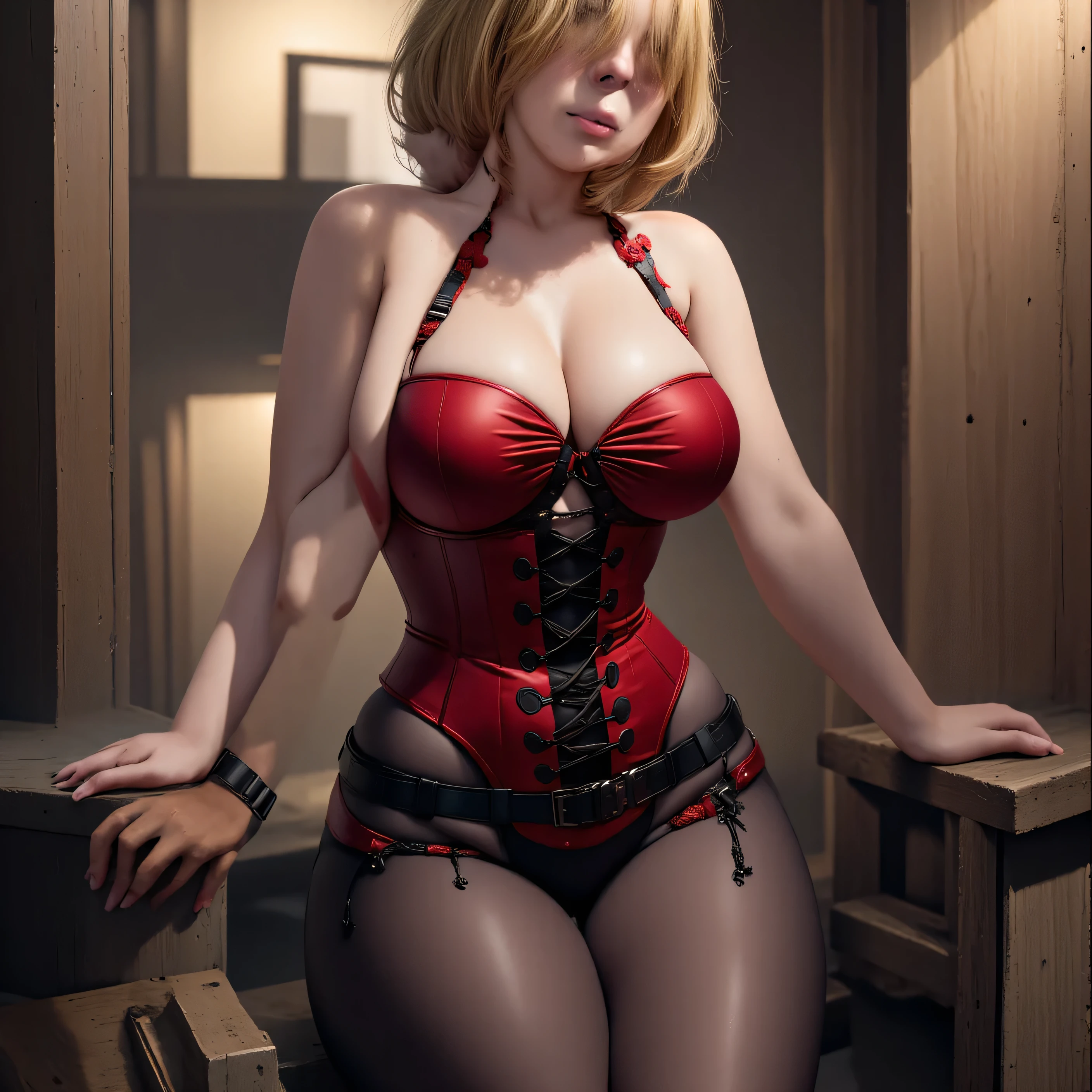 ((((Best Quality, 8K, 32K, masterpiece, 1.2)))),{{solo}},nsfw,{{{Artist: Michiking's style}}},((perfect beautiful face:1.2)), slender body, bdsm, restrained, bondage, chastity belt, shackled , bright clear room, ((a lot of public hairs:1.3)), embarrassed, leaking pussy juice from pussy through chastity belt,