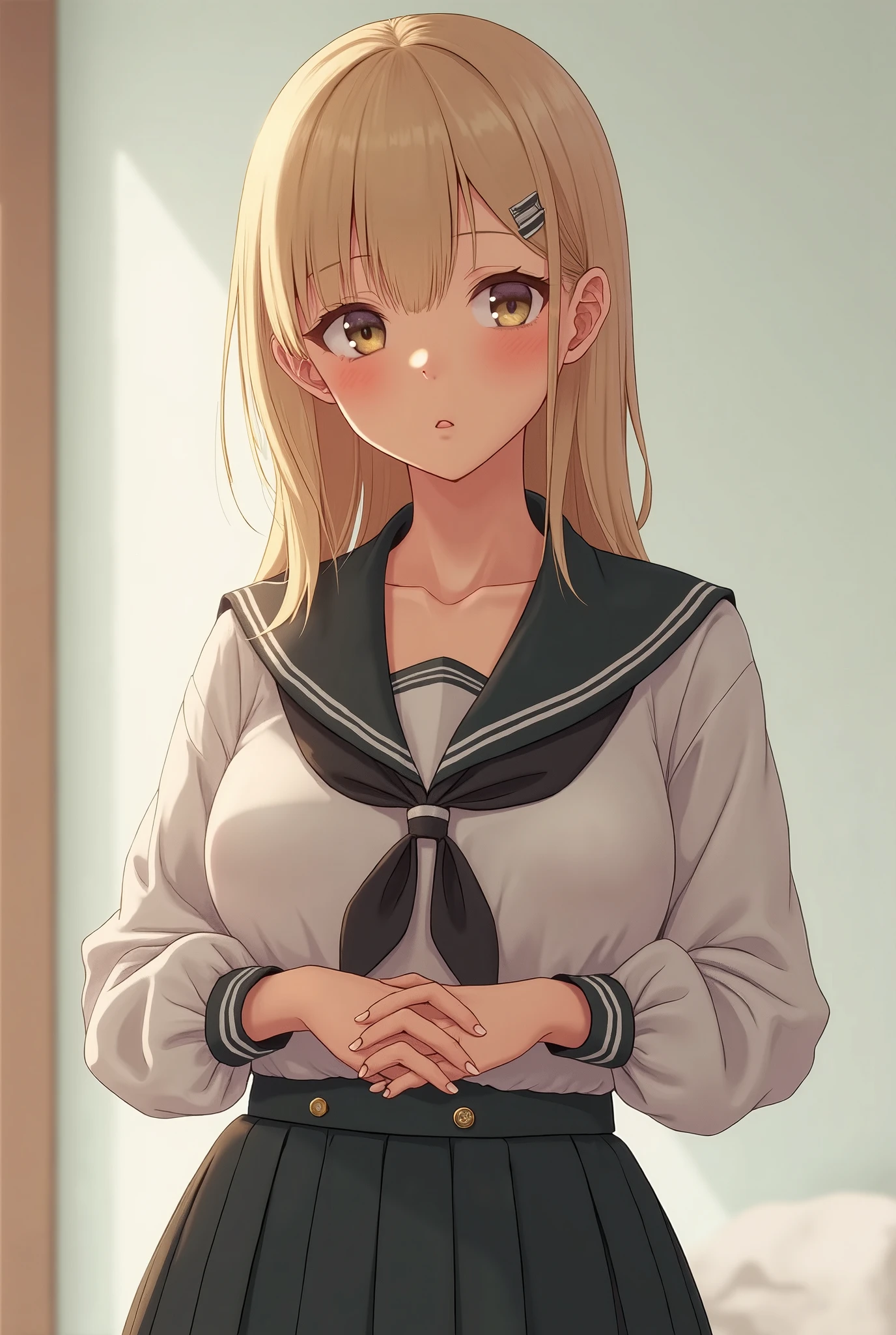 absurdres, (masterpiece, best quality), (ultra-detailed), extremely detailed,super high resolution, (Top Quality photorealistic Illustration), (Super Definition), (best quality,masterpiece:1.0),(cute illustration:1.3), (high Saturation:1.2), highres, ultra-detailed, 32k,8k resolution, intricate details, cinematic scene, detailed background, detailed background, super high precision, hiquality, top-quality, dynamic angle, close to viewer,breast focus,looking at viewerliving room, sofa BREAK the beauty of one beautiful girl, shiina mahir, aamahiru, (round face:1.6), (baby face:1.6), (kawaii:1.6), (cute:1.6), (:1.6), (slim body:1.6), (narrow waist, narrow thighs:1.6), (narrow stomach:1.6),Brown-eyed, high resolution eyes, beautiful eyes, light in the eyes, blonde long hair, fine-grained skin, red cheeks, BREAK (show off nipples:1.8), (exposing bare breasts:1.8), (exposed chest:1.8), (no bra:1.8),(open shirt:1.6),beautiful small breasts, (small nipples:1.6), (small areolas:1.6), red bowtie, white shirt, (very short mini skirt, plaid skirt:1.6), (skirt lift:1.8), (very small pantie:1.8), short sleeves, brown skirt, red bowtie, blue jacket, smile
