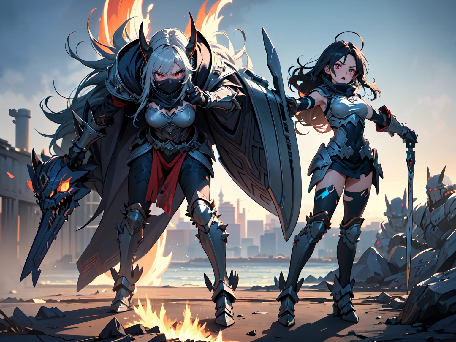 Anime - Style artwork of two female warriors in Cloud Storm, Ruan Jia and Artgerm, ross tran and bayard wu, cgsociety and fenghua zhong, krenz cushart and wenjun lin, WLOP et Artgerm, Artgerm and Ruan Jia, by Yang J, aion, From Lineage 2