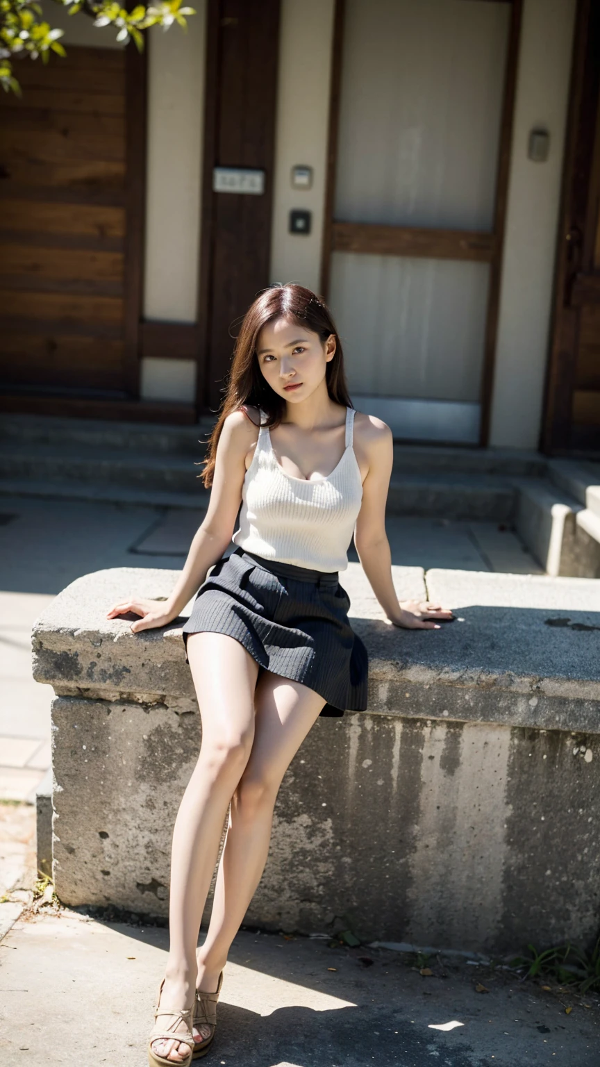 RAW photo, bokeh (realism: 1.4, realistic), high detail CG unified 8K wallpaper, 1girl, (HQ skin: 1.4), 8k uhd, dslr, front lighting, high quality, Fujifilm XT3, 21 years old female with long hair wearing micro bra and short pants,((slim body, natural big breast)), (looking at viewer), ((ultra detailed room background))), ((full body:1.5)), ((a sexy girl sitting on a grass and crossed legs)).