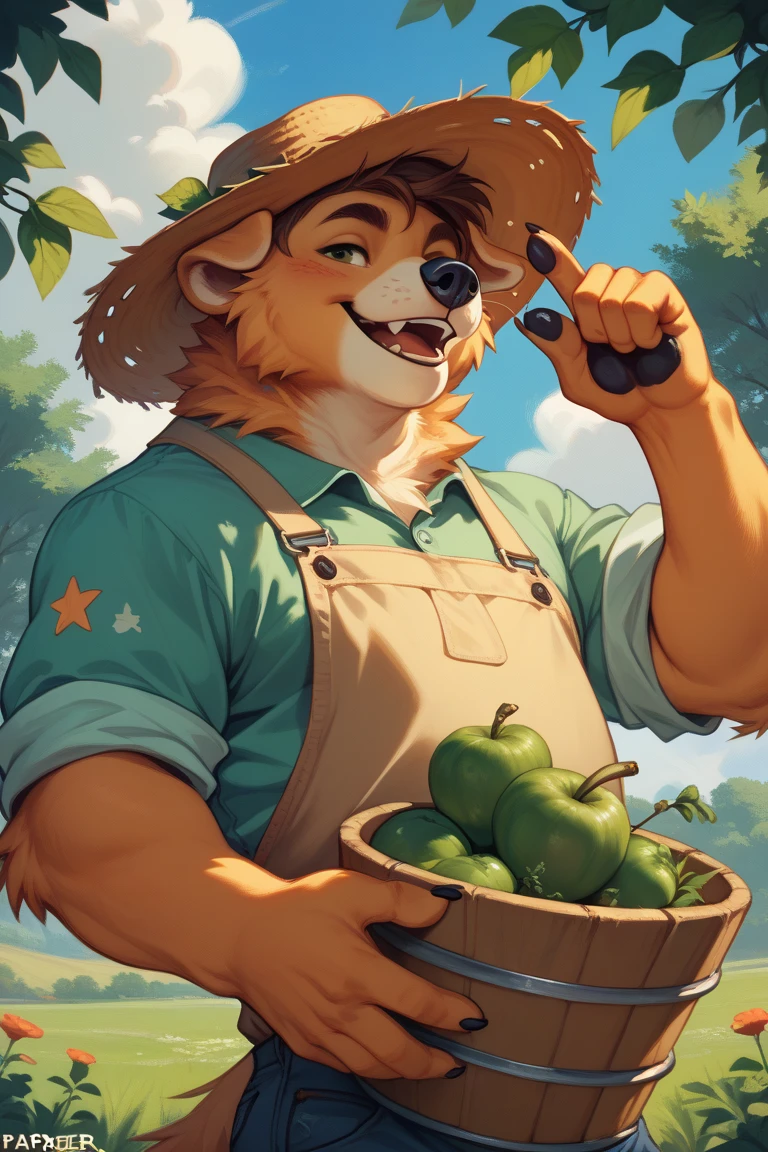 teddyAC, closed eyes, plump,muscular, (pose:1.3), (posing:1.3), (soft shading), 4k, hi res, five fingers, detailed hands, ((detailed face, (detailed eyes:1.3), detailed)), (full body), by zackarry911, by zaush, (by personalami:0.5), solo, smile, short hair, 1boy, male focus, thighs, shorts, armpits, thick thighs, tank top, musical note, arms behind head, bulge, chest hair, spoken musical note, pectoral cleavage, armpit hair, sidepec