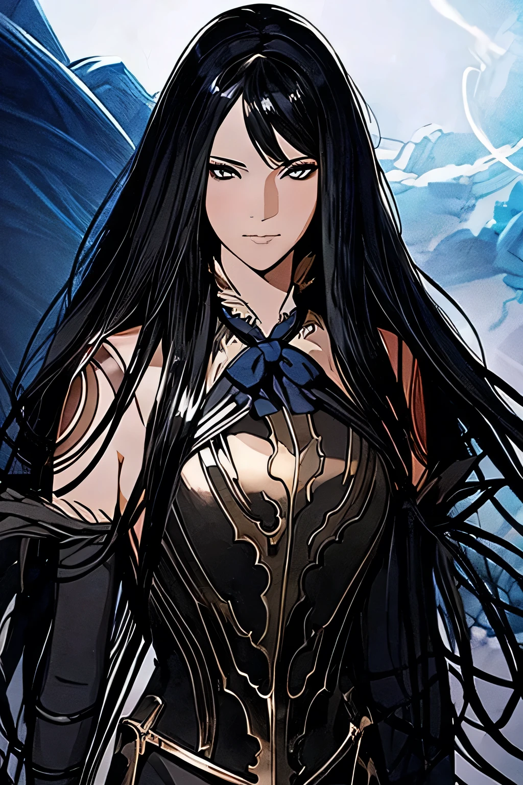 photogenic woman with long black hair holding a red sword | magical glowing trails| light dust| fantasy robes| highly detailed fantasy art| cinematic lighting| sharp focus| unreal| render| 4k.