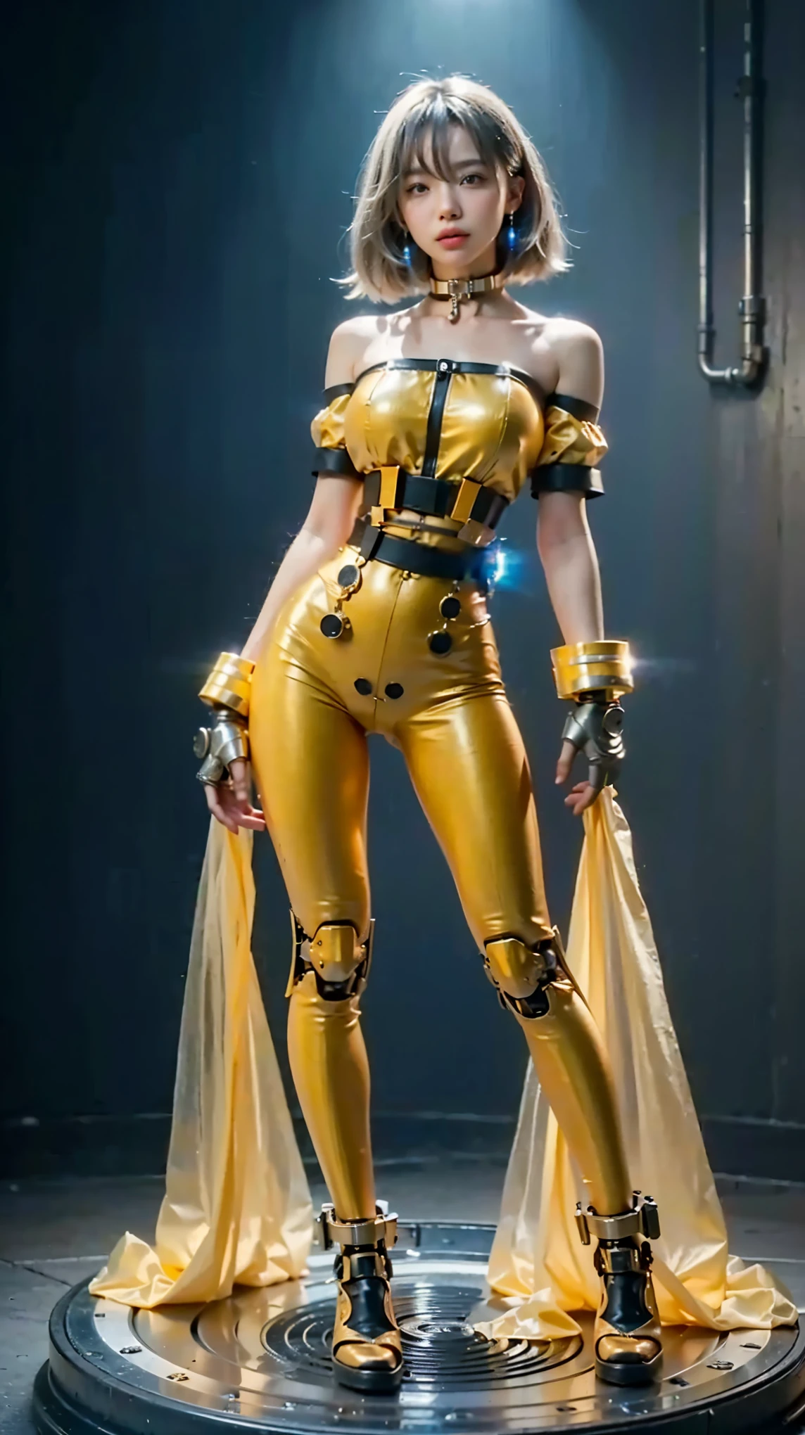 (Completely live action:1.37), (Amazingly realistic textures:1.37), (masterpiece, best quality:1.2), (8k uhd, 16k, 32k, ultra high res), amazingly realistic skin, amazingly realistic photo, superrealism, (photorealistic:1.37), (RAW photo), ultimately realistic, (ultimately realistic all details), (ultimately realistic all textures), super realistic lighting, super realistic shadow, (japanese girl:1.5), ((young face)), smiling, happy, super realistic face, ultimately realistic skin, ultimately realistic eyes, (amazing droopy eye makeup:1.35), ultimately realistic background, ultimately realistic detail up, kkw-ph1, ((amazing droopy eyes, cyberpunk-style cyborg girl, amazingly intricate details, Anatomically perfect hands, mechanical body, silver knight armor, ultra glossy texture, long canine tooth, red eyes))