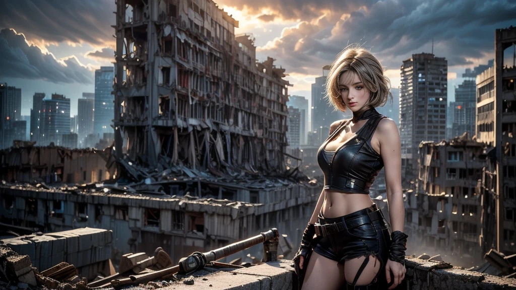 （Giantess Elements、High resolution、High resolution、high quality、Accurate body structure、Detailed body） そびえ立つ巨人のblonde少女，50,000 feet high、Looking up at the approaching woman from below、Giants attack the city、cute、blonde、Destroy a small townWomen、Destroy a small town、Mischievous look、(Maid clothes)Japanese、White skin、巨人blonde女、smile、Trampling buildings、rubble、Burning Small Town、Destroyed small building、Collapsed highway、Cars are crushed、Evacuation of residents、sunset、Burning Small Town、please、walk、Trampling、Anatomically correct、Accurate human body、Accurate skeleton、Full body portrait、blue eyes、足元にrubbleが散らばっている、taller than a skyscraper、Major impact、wonderful、Giantess Elements、Draw a woman in a big way、Increase the destructive element、Making cities smaller
