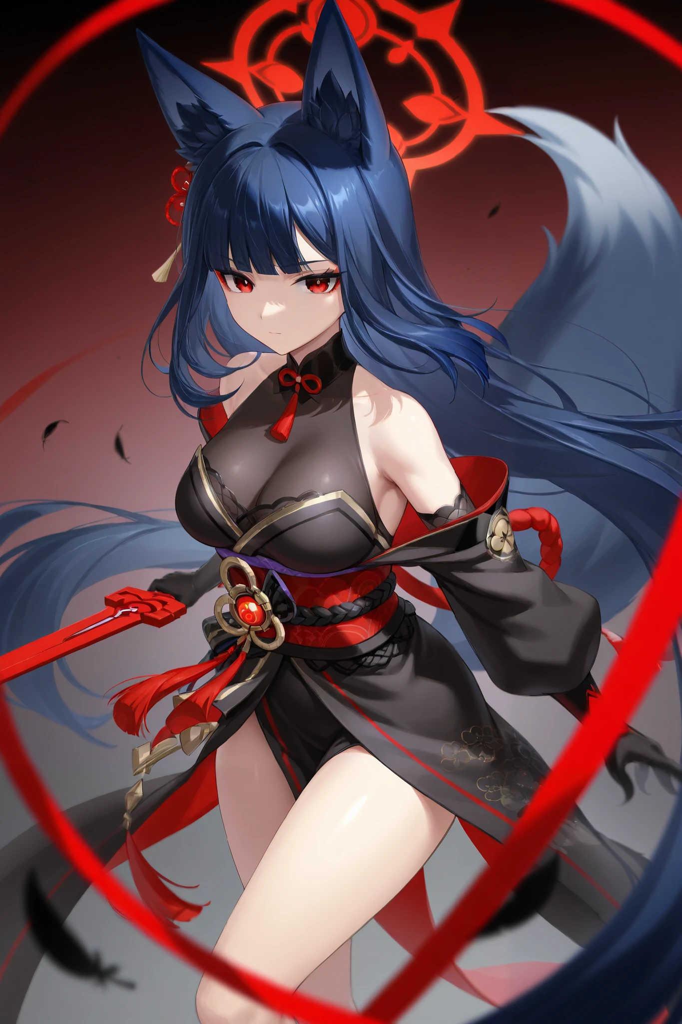 In the captivating world of Anime, a lone Female Demon Slayer character from Kimetsu no Yaiba stood before the audience, her figure defined by the ((good quality)) and ((high quality)) details that brought her to life. Her raven-black hair cascaded down her back in soft waves, framing her delicate features and ((blue eyes)). Her Anime dash design was reminiscent of the Demon Slayer corps, complete with intricate patterns and fierce determination etched into every line. With a keen focus on the depth of field and sharpness of her features, the light and shadow play created a stunning ((HDR)) effect, enhancing the realism of her skin texture and