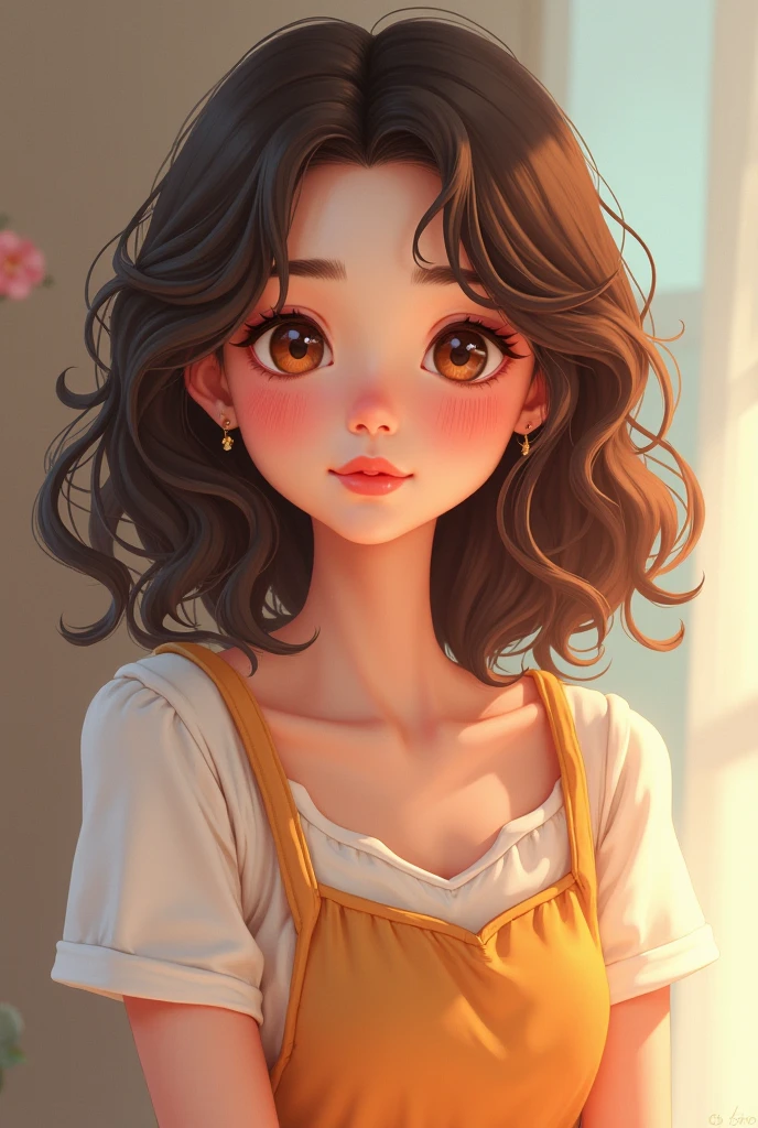 Make me a cute brown haired girl with shoulder length hair and brown ...