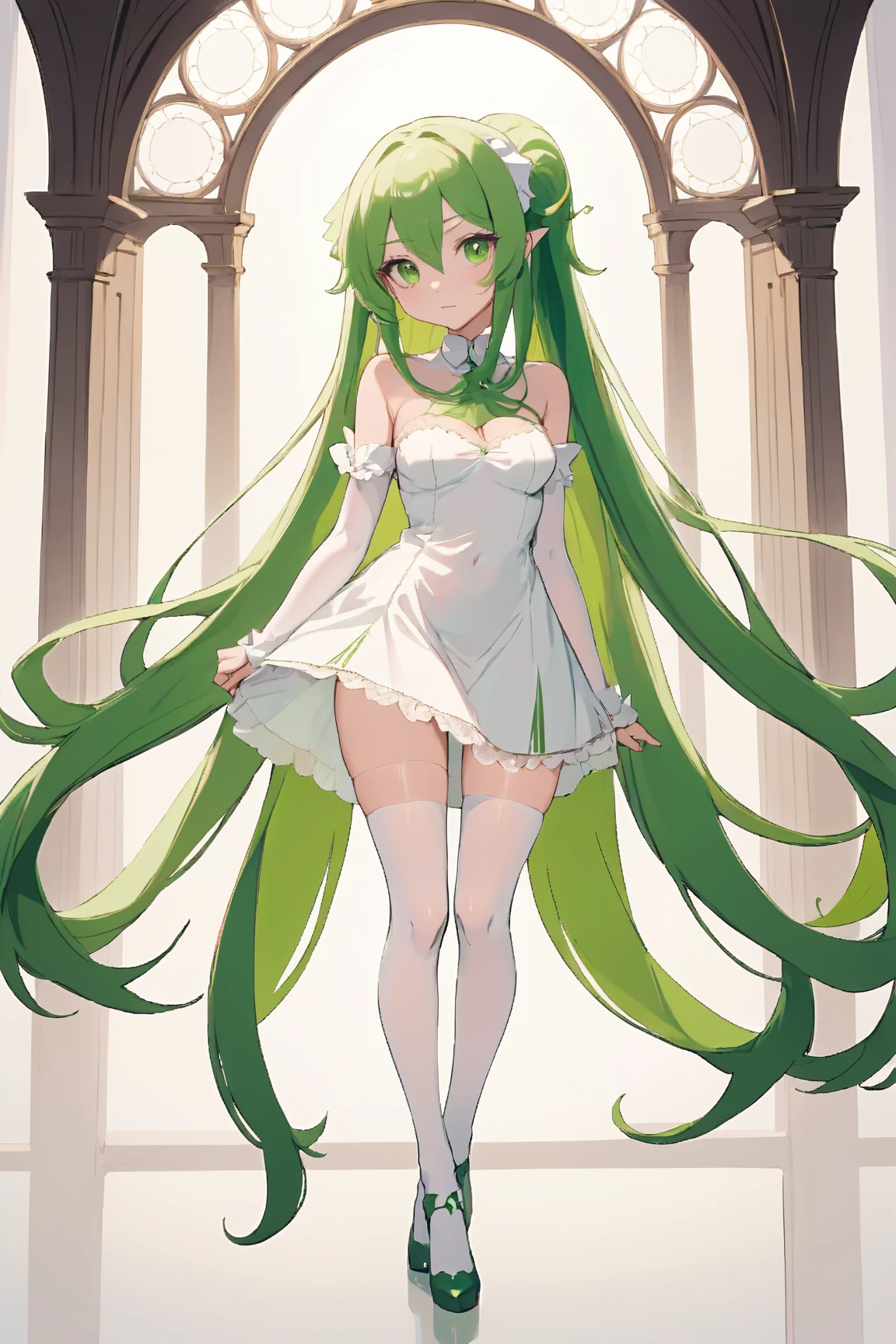 Naked beautiful girl, with perky tits,naked, Perfect body, perfect quality, professional lighting, dark green long hair, Ears like an elf