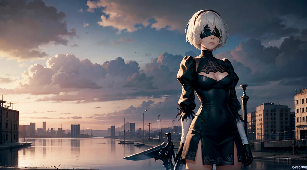 Anime scene of a woman in a black dress standing in front of a fire, NieR Automata 2b stills, Neil 2b, 2b nier automata, Screenshots from the 2012 animation, nier automata, Neil:automaton, Screenshot of the animated movie, Today’s recommended anime is still, 2b, 2b
