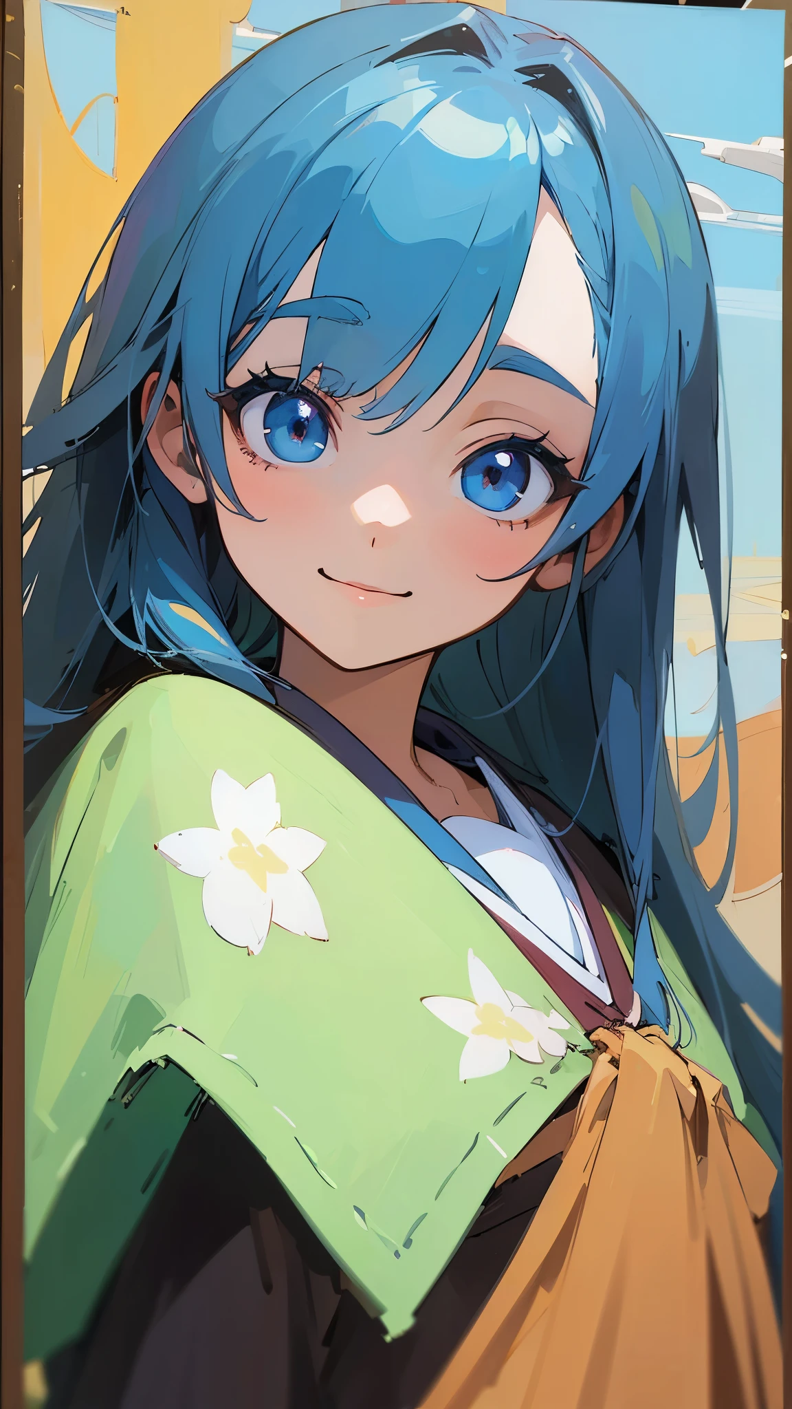 (( Masterpiece))、(( highest quality))、( super detailed)、( pro pics)、(Anime-style paintings:1.3)、 girl、 are standing、poncho、Droopy eyes、smile、 upper body close-up