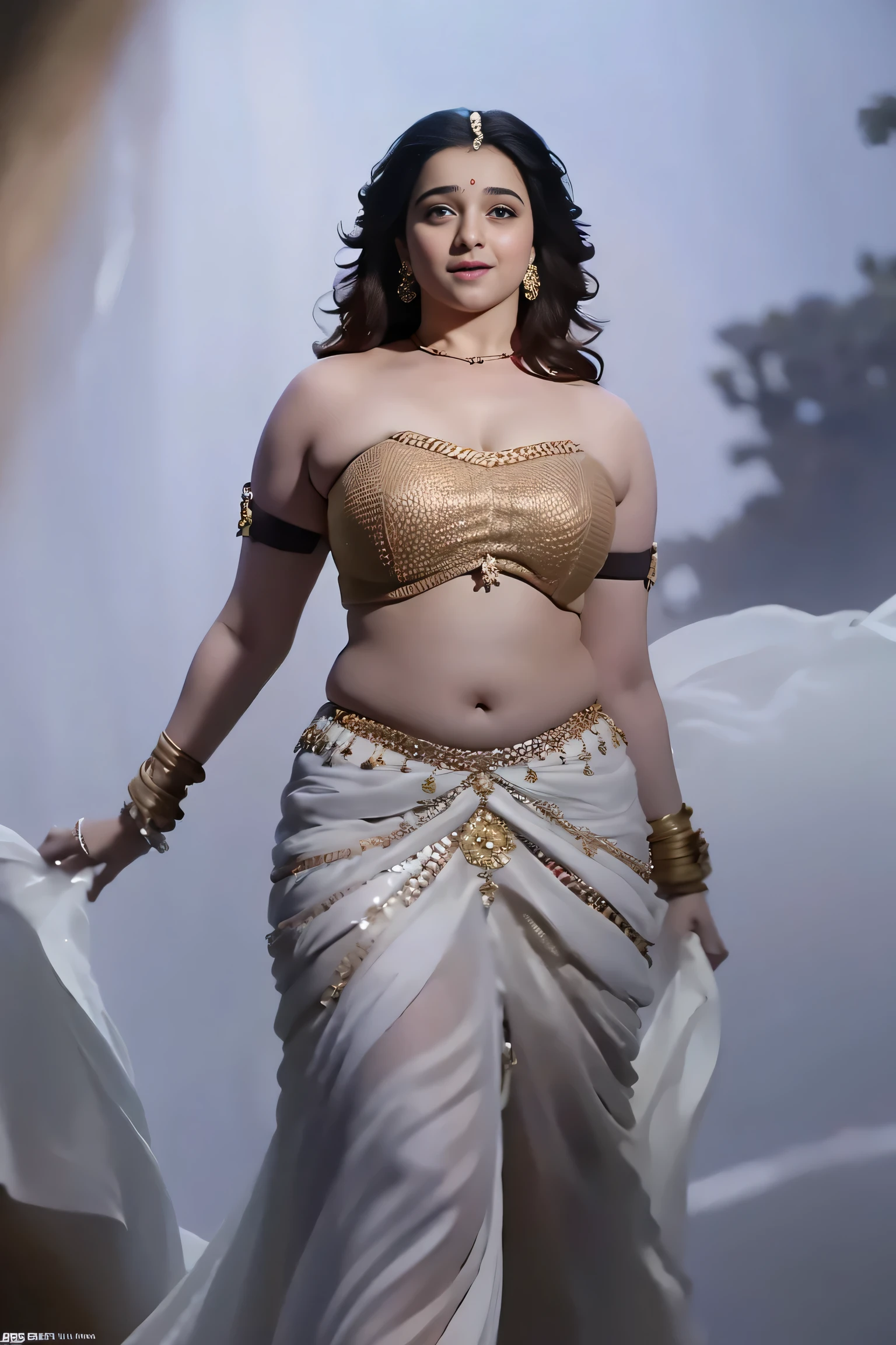 HD wallpaper 32k cinematic shoot of a Beautiful cute iman vellani, with thick thighs and a curvy waist, wearing a beautiful Indian dress, ((lowwaist))