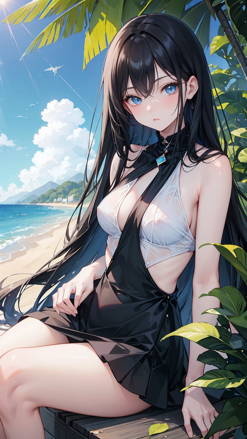 How to sit a girl，Depth of bounds written, delicate eyes, full hand, 余分な手feetなし，small breasts，Underwear visible，refer to５Book，arm２Book，feet２Book，distinct nose bridge，fine skin、Smooth、perfect beauty、small breasts、In underwear、すらりとしたfeet、slender，natural posture，long rich brown hair、very very beautiful，black underwear、beautiful profile、warm spring sunlight，perfect style，black hair，Ahegao