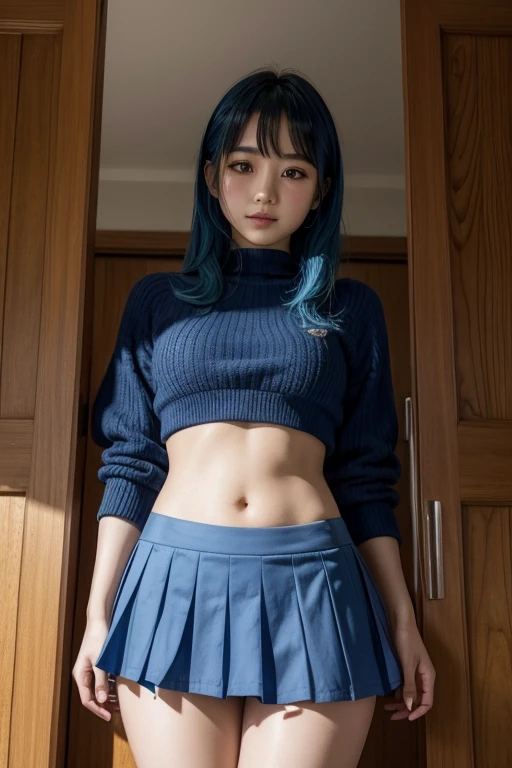 Sheer tank top、Transparent nipples、Big Tits、See-through underwear、garter belt、teacher、classroom、School、Pussy line、Blue Hair