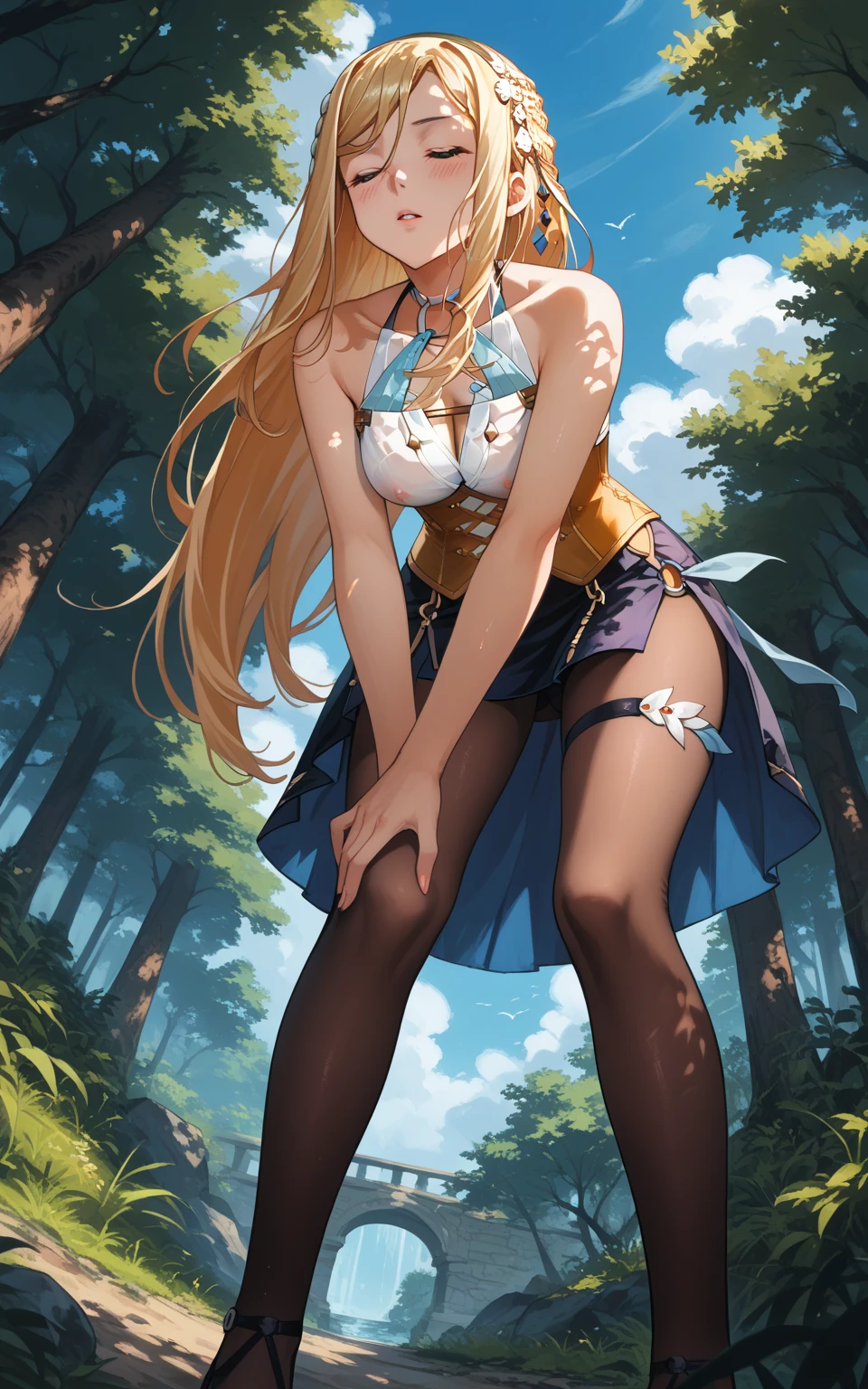 NSFW,(pale illustration,anime illustrations:1.2),(masterpiece, highest quality, so beautiful, Super detailed),textured skin, high details,8k,gleaming skin,pale outline

(hachimiya meguru, idolmaster:1.2),gold hair,

1 girl,middle breasts,shorty,happy smile,
nude,torn pantyhose,standing,
full body,from front,white and clean bedroom