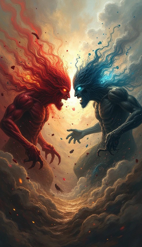 A image of heart and brain fighting with each other 
