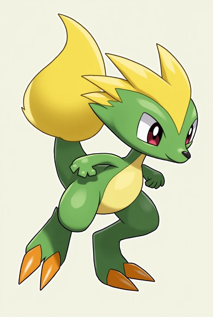 (masterpiece, best quality:1.2),solo,snivy \(pokemon\),pokemon \(creature\),full body,no humans,flower field, good lighting, side view, frown, defined tail, pointed snout, beautiful eyes, ancesra art style