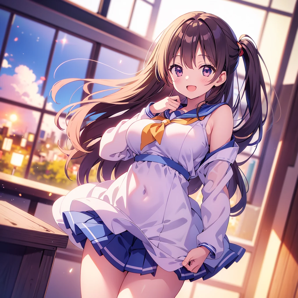 realistically, brown eyes, ponytail, glowing eyes, white short skirt, extra short skirt, Blush, daytime, Wet from the rain, see through, sleeveless shirt, nipples, pussy, crotch, smile, Sit with your knees raised, windy, yuki mikan, the skirt is turned up, highest quality, High resolution, highly detailed face, perfect lighting, Very detailed CG, perfect hands, perfect anatomy, hand pulled skirt up, armpit,