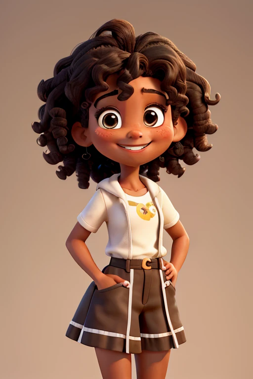 "Please generate a reference image for 3D modeling of a black African girl. The image should depict a young girl of approximately 10 years old, with short curly hair, dark skin and facial features typical of the African region. She should be wearing clothing colorful and traditional images that represent African culture. The model's position in the image should be in profile, with her looking towards the horizon. The image should convey joy, confidence and pride in her African heritage. Thank you!"