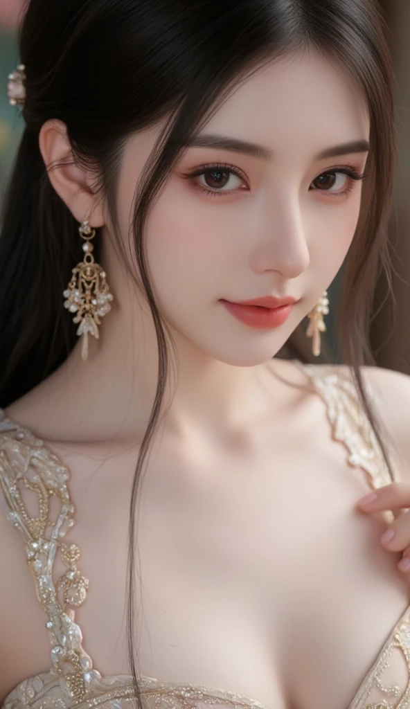 Masterpiece,(best qualtiy),highly  detailed,Ultra-detailed,Lady,Celebrity:Xiao Yu,(Hanfu:1.1),(Elegant temperament:1.2),(Bigboobs:1.3),(Semi-Dressed),(softlighting),(high high quality:1.4),(Detailed),(k hd),(Earrings),(Hairpin),(Exquisite),(Masterpiece)，16k