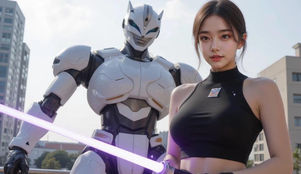 a beautiful young Asian woman with blond hair and a bodybuilder physique, large breasts, as a storm trooper from star wars