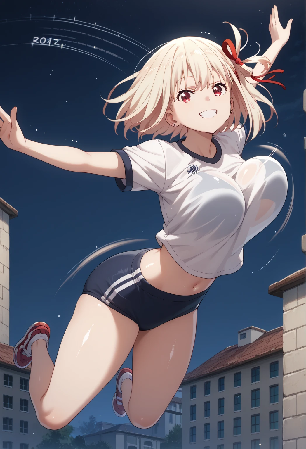 ((Highest quality、masterpiece、anime style、best quality、high resolution、8k、detailed、ultra-detailed:1.3))、Long legs、Sharp focus:1.2, Beautiful woman with perfect figure:1.4、(Smiling:1.2), double eyelid、30-year-old female、Sexy pose、((((Close your mouth、One Woman、white karate uniform:1.5)))),The background is a different world、A woman fights a dragon、movement,dynamism,high kick,movement