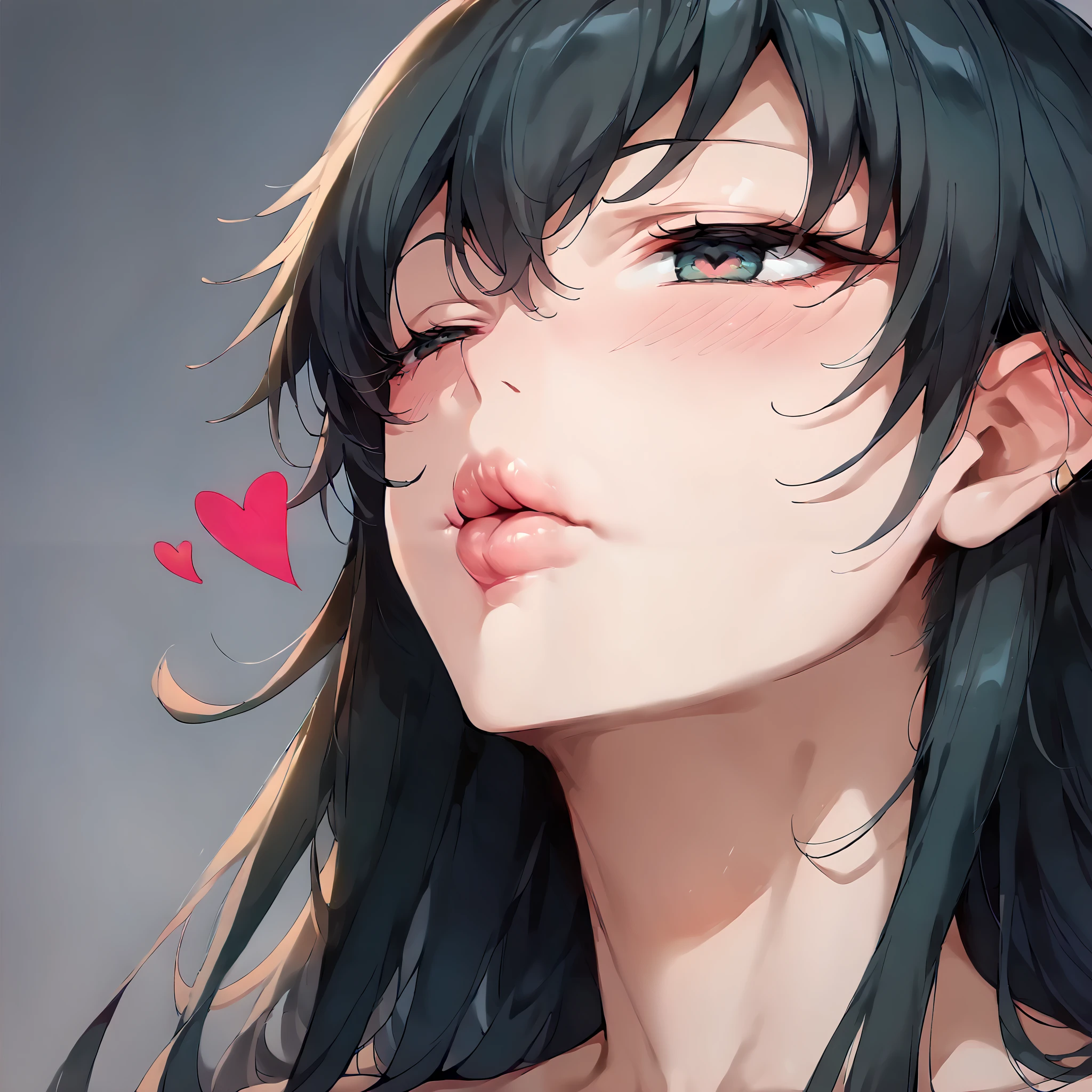 (('s greatest masterpiece))、(yukino yukinoshita:1.2)、( perfect anatomy)、(Super beautiful girl)、Woman's face、(Super quality :1.5)、 score_9, score_8_Excellent, score_7_Excellent, score_6_Excellent, one girl, long hair, (bewitching lips 、Kissing Face:1.3), k1ss3s, viewers, heart, close one eye,