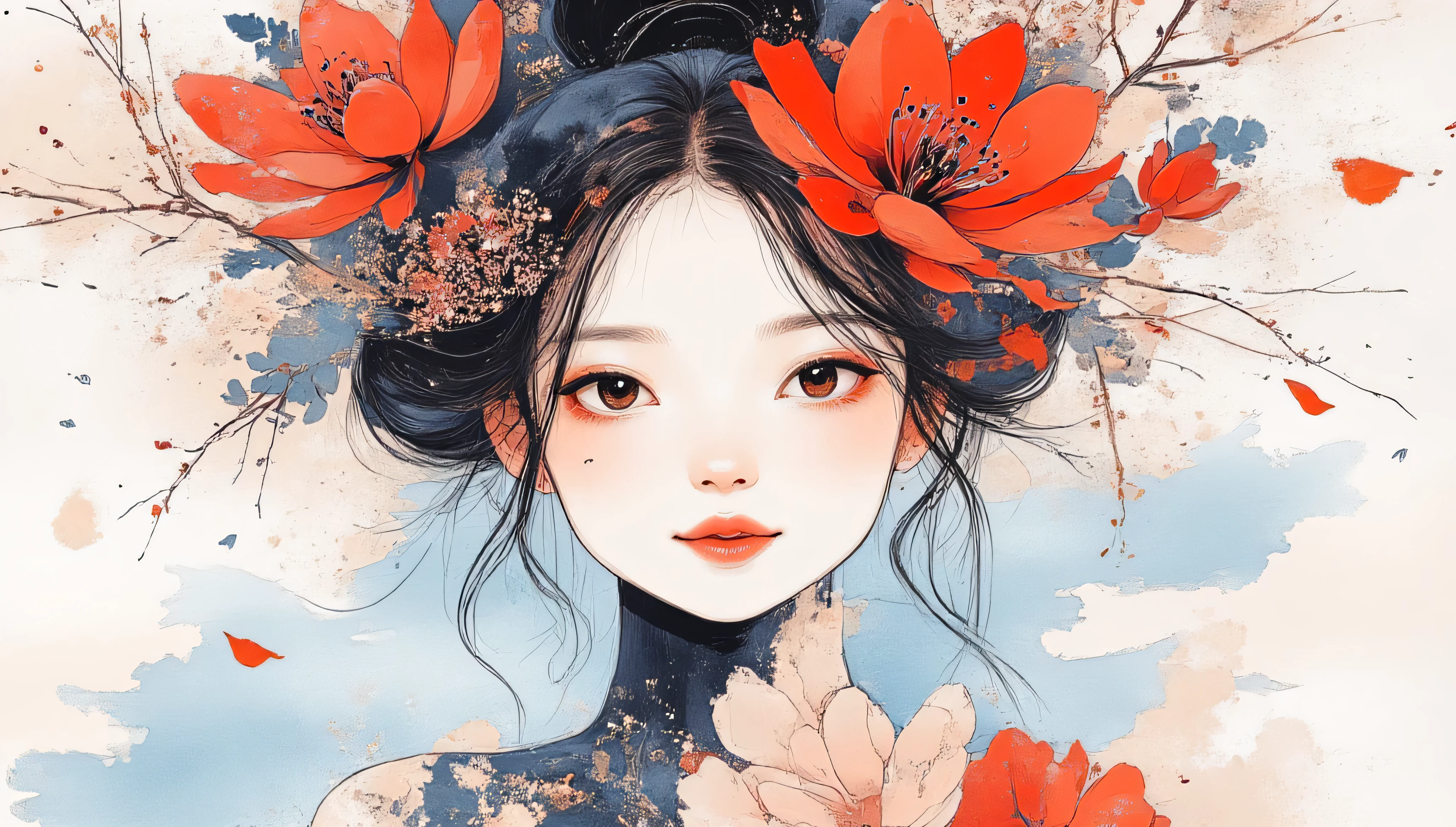 A stunning 3D watercolor-inspired creation, presenting an abstract floral portrait that radiates charm and creativity. The piece bursts with dynamic colors and detailed brushwork, blending bold patterns with delicate intricacies to create depth and fluidity. The background swirls with a soft, dreamlike texture, evoking the motion of water, while the foreground displays an elegant arrangement