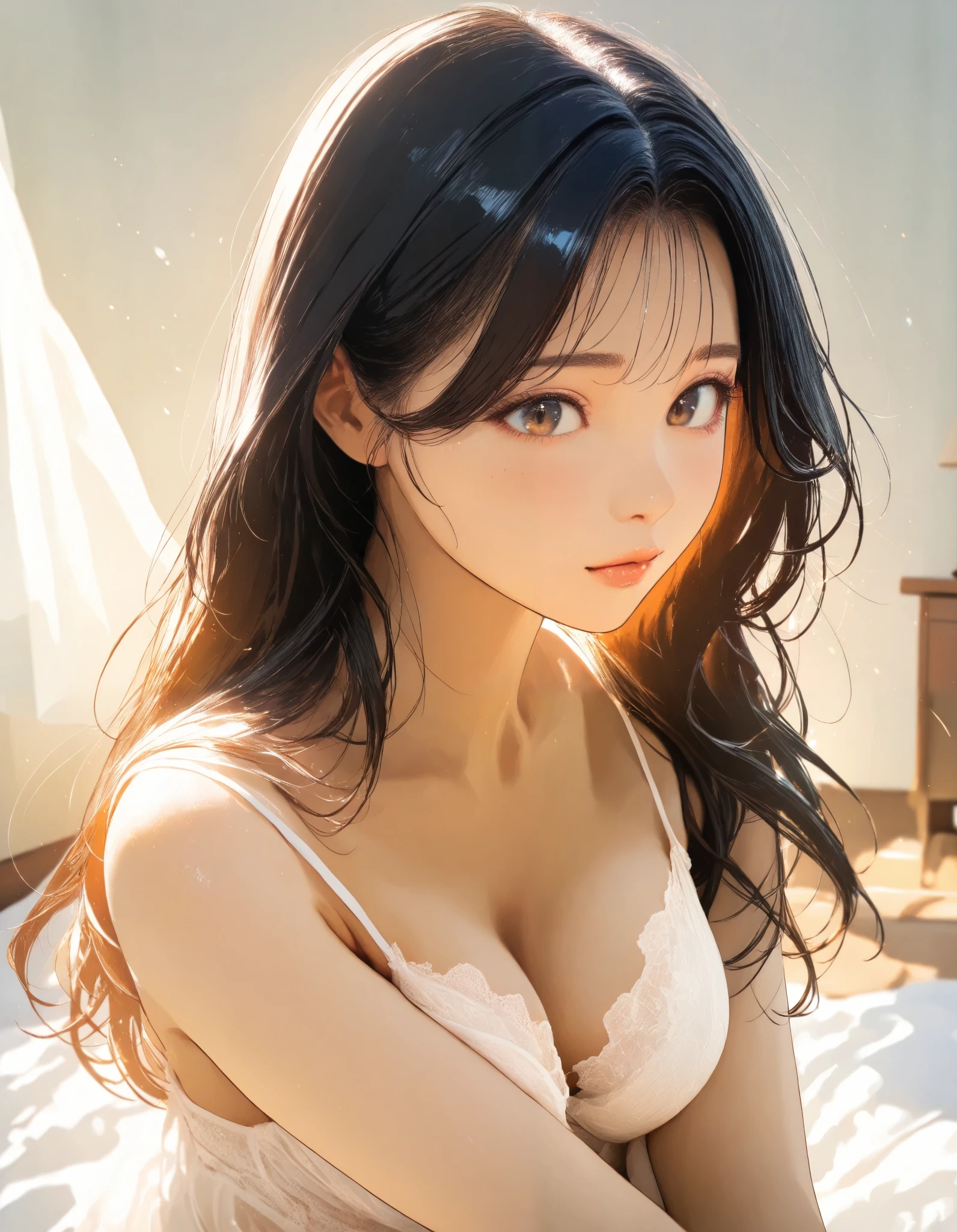 ((Biologically correct limb count))、((Full Body Shot, Full-body photo including face、Head to toe photos))、4K、masterpiece、((Focus on the face))、((Symmetrical facial features))、Eyes of meticulous depiction、One beautiful woman、Excellent style、（(Panties and bras、Black garter stockings、High heels、Tight dress)）、Detailed Description、Small earrings、necklace、High angle、Looking up