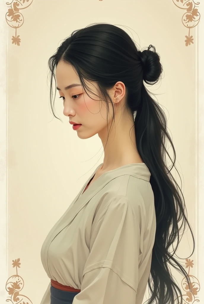 a drawing of a woman with a ponytail in a kimono, flowing hair and long robes, perfect lineart, extremely fine ink lineart, clean lineart, simple lineart, bold lineart, intense line art, thick black lineart, beautiful line art, thick lineart, lineart, clean anime outlines, line sketch, thick line art