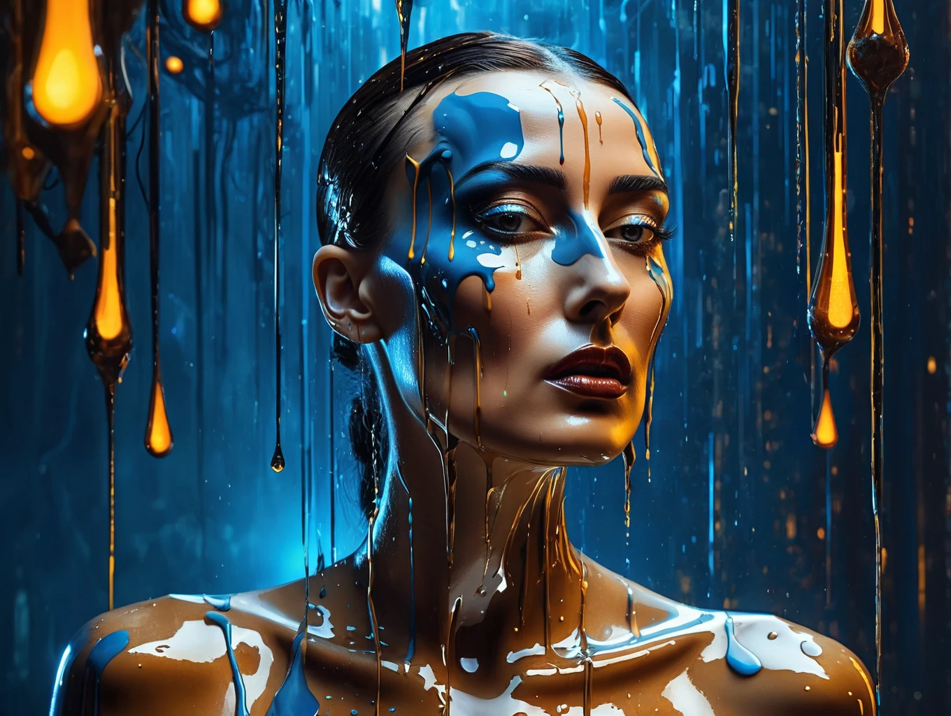 ModelShooting style, (чрезвычайно подробные обои CG Unity 8k), Chaotic storm of complex liquid smoke in the head, Stylized abstract portrait of beauty in full body, wet skin, Petros Afshar, Ross Tran, Tom Whalen, Peter Morbacher, Artgerm,
