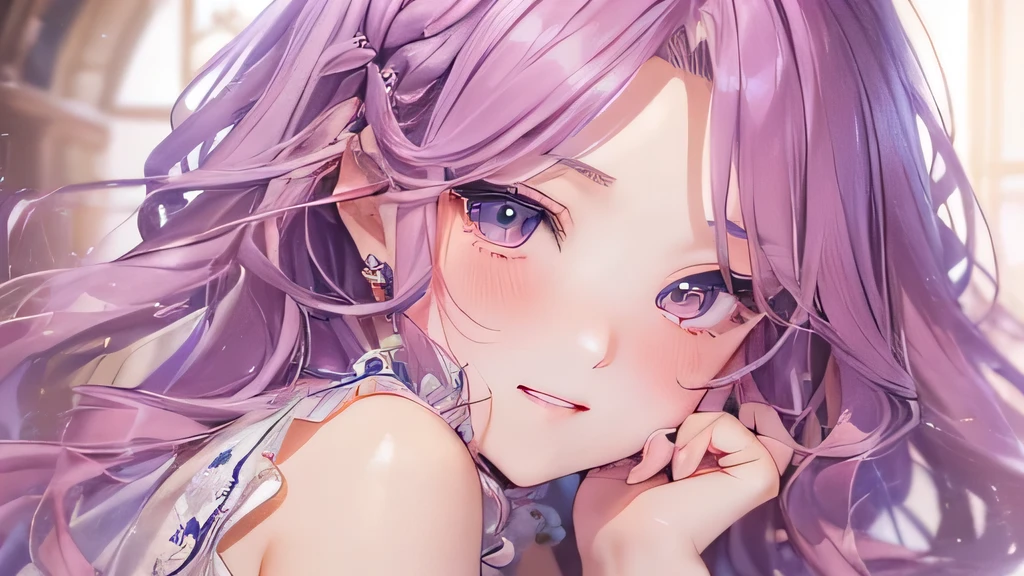 ((best quality)), ((masterpiece)), (detailed), perfect face. Asian girl. Pink hair. Blue eyes. Topless. Small breast. Bottomless.