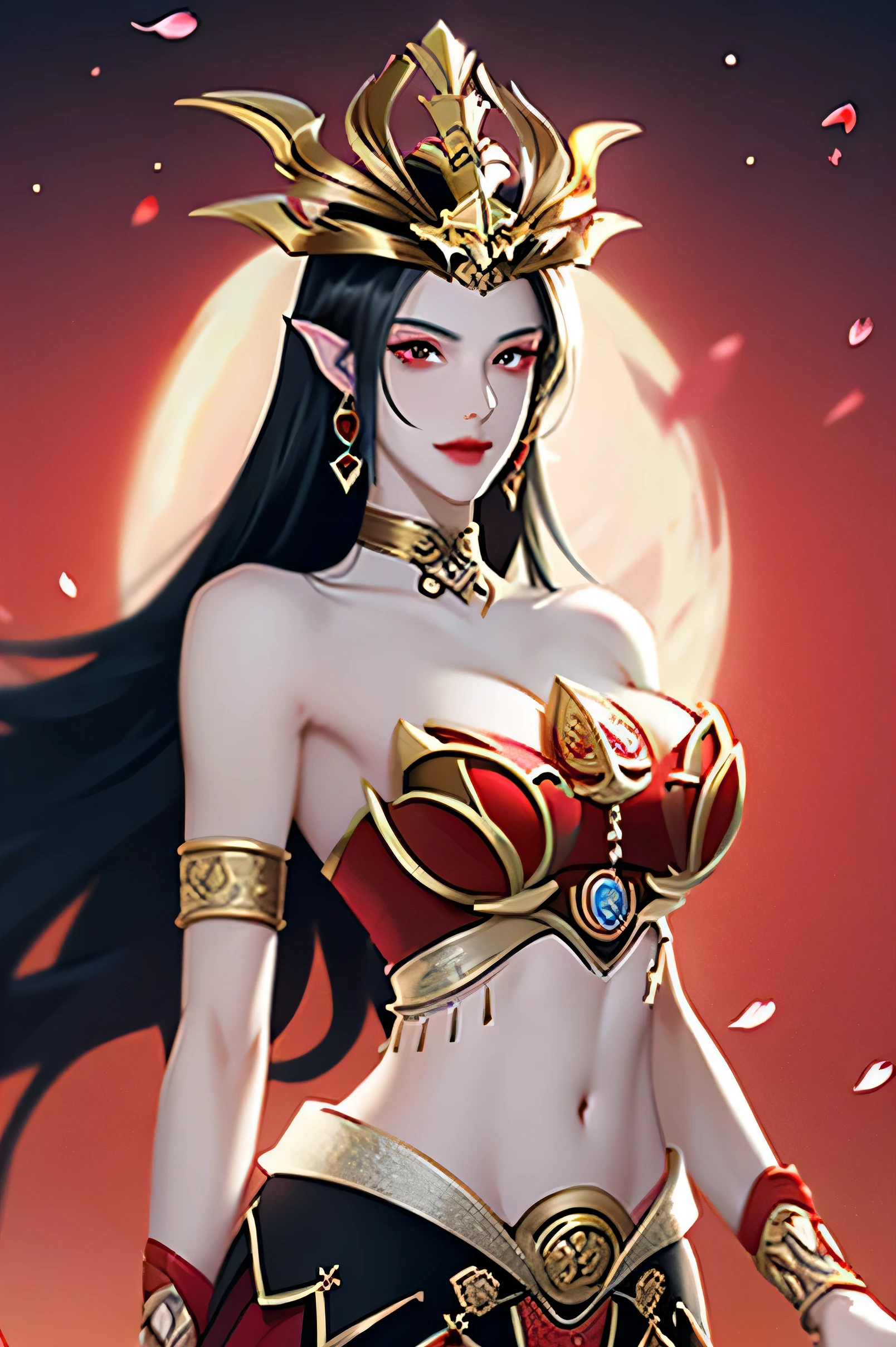 2D anime picture, (anime style 1), girl, 16 years old, sadistic, demoness princess, small demoness horns, beautiful long black hairstyle, in luxury and sexy princess demon fencing outfit, stand on training area, fantasy, Middle Ages, night