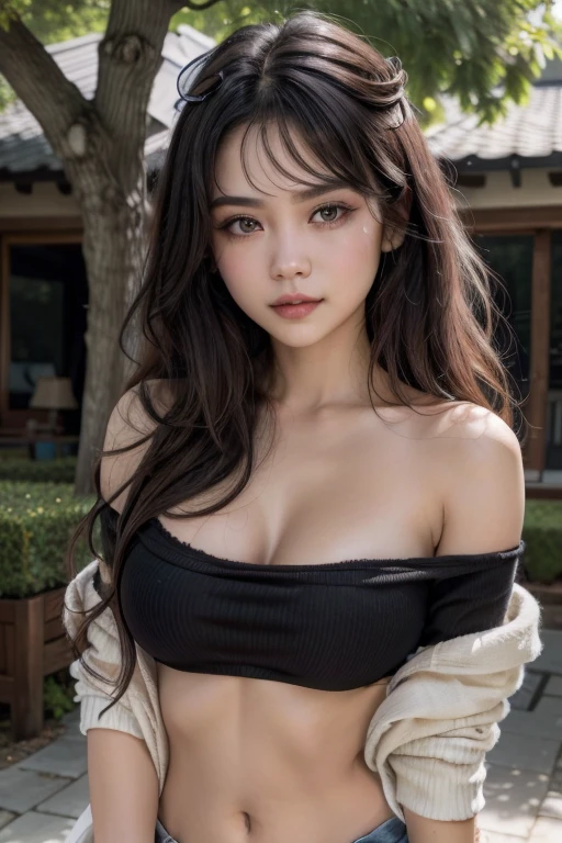 Random posture,1Girl,flirting,beautiful,lip,realisitic,a photo of_\(medium\),soio,(Masterpiece),(realisitic:1.3),The ultra-detailliert,(High Definition Skin:1.2),(Best Quality:1.0), (The ultra-Highres:1.0), (ulzzang-6500:0.3), beautiful and clear eyes, delicate necklace,sunshine, (Delicate makeup is beautiful), (Sexually aroused blush, heavy breathing,:1.0) , Mix 4, s whole body, Black dress
