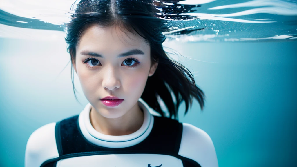 Purple-shirted female ninja,Meditation sitting,Partial underwater photography,BestWorks