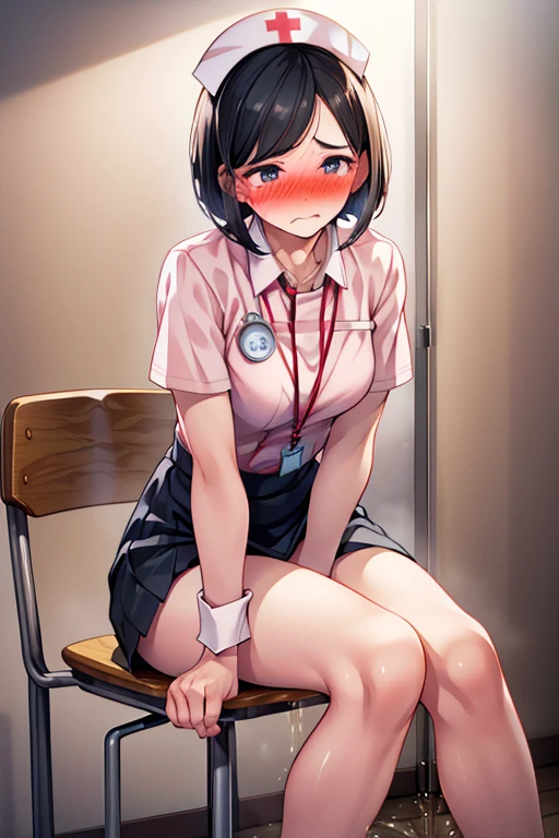 (Unity 8K Wall Pace),(Highest quality),(High resolution),(Very detailed),(Perfect Anatomy),(Beautiful attention to detail),(Very detailedベニス),(masterpiece, Highest quality), Browsing Caution,(1man,1girl), BREAK Japan,Girl,,(Not cute),((scared:1.8)),Black Hair,(pixie cut),short hear,,Japanese ,Navy Blue Blazer,Pleated skirt,White socks,Sit in front of the audience,Staring at the audience,(hand job:1.5),Grab your penis, BREAK Small penis,(Viewer's penis),Realistic penis
