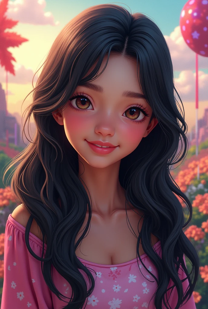 Une jolie fille avc de long cheveux noir un beau sourire roblox