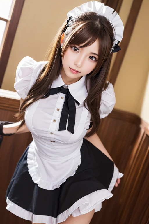 RAW Photos:1.2), masterpiece, In 8K, High resolution, (Realistic:1.4), ((Sitting on a red sofa:1.4))、((Pose with sides shown:1.5))、((Cowboy Shot:1.4))、((Shooting from below:1.4))、Surreal Girl, Very detailed目と顔, Beautiful and detailed, ((Faithful anatomy:1.4))、Realistic Face, High resolution, Very detailed, Highest quality, ((masterpiece:1.7))、((garter:1.4))、 Very detailed,growing up, Mansion, Highest quality, Light on the face, Light, ((Brown double hair bun:1.4))、((Small breasts:1.4))、((Cleavage:1.4))、18-year-old female, (Looking down and crying 1.3), ((Accentuate your thighs:1.4))、((I can see her panties:1.5))、Head ornament, ((Cobalt blue maid outfit:1.5)), Black Ribbon, Puff sleeves, round 1, choker, ((White frilly apron:1.4)),