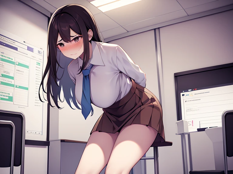 nsfw,alone, (One girl), -year-old, (naked)、 sexy,Put y arms behind your head))、classroom, With a girl：Her hair is long and black, Her face is round and cute, Black Hair,Low twin tails, , (Are standing),(Shy, Embarrassing),(((pussy,Female organ,Pussy))),((from below)),((pussy juice)),(Pee,Urinating),