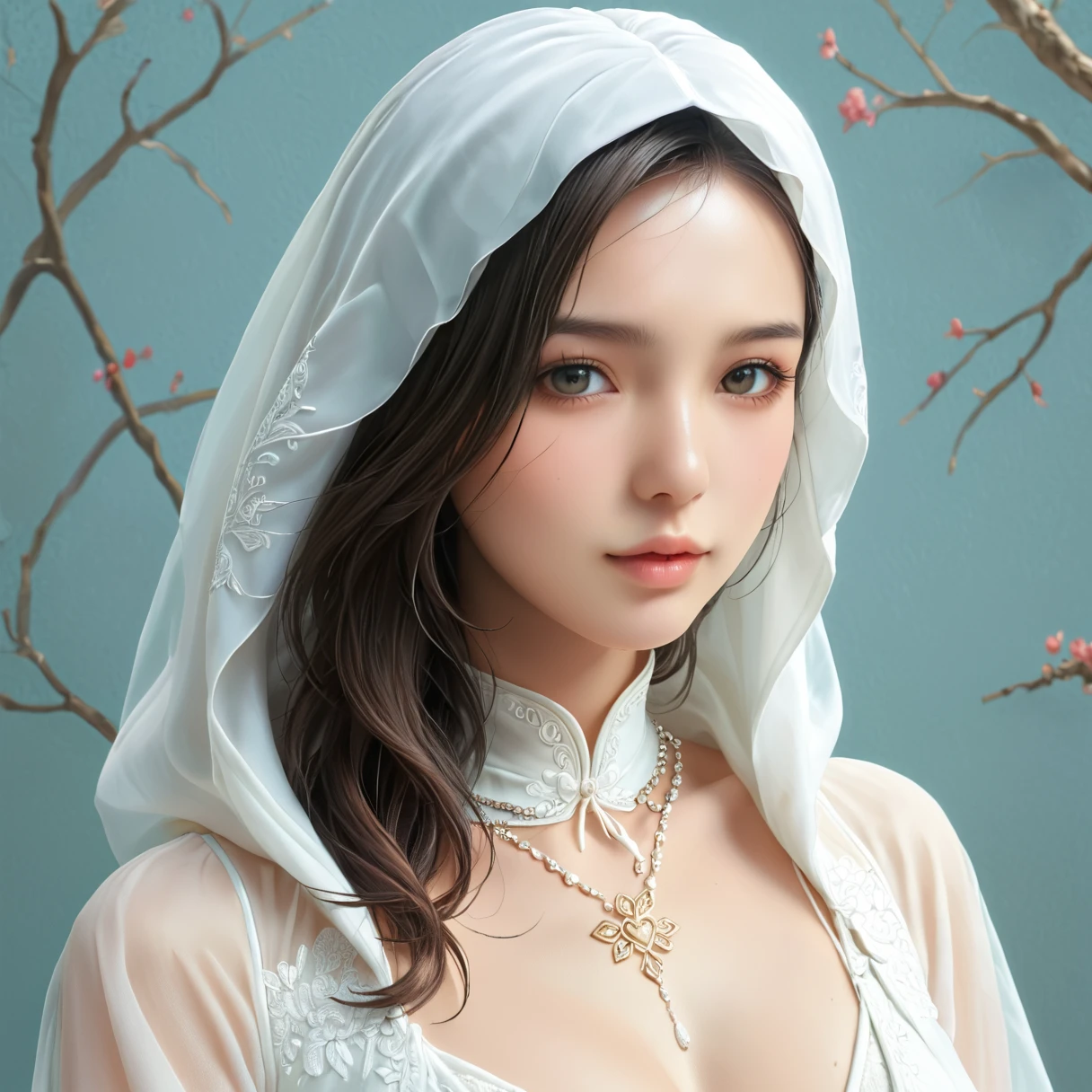 Visually eye-catching、Mesmerizing digital artwork, Clever use of negative space patterns to create stunning images. Mysterious and elegant female figure standing confidently, Her pink hood is decorated with intricate Gothic patterns. She put on a white mask,Only her sharp eyes are revealed, Highlighted with fascinating details. In her hands, She holds a sinister yet beautiful and delicate dagger. Negative space patterns transform into surreal and mesmerizing backgrounds, Perfectly frames the subject and captures the viewer's attention. The overall piece embodies Pink Fantasy, capturing the essence of Energetic , Portrait Photography, and illustration, All of this combined into one mesmerizing work of art., Energetic, Pink Fantasy, Portrait Photography, , illustration
